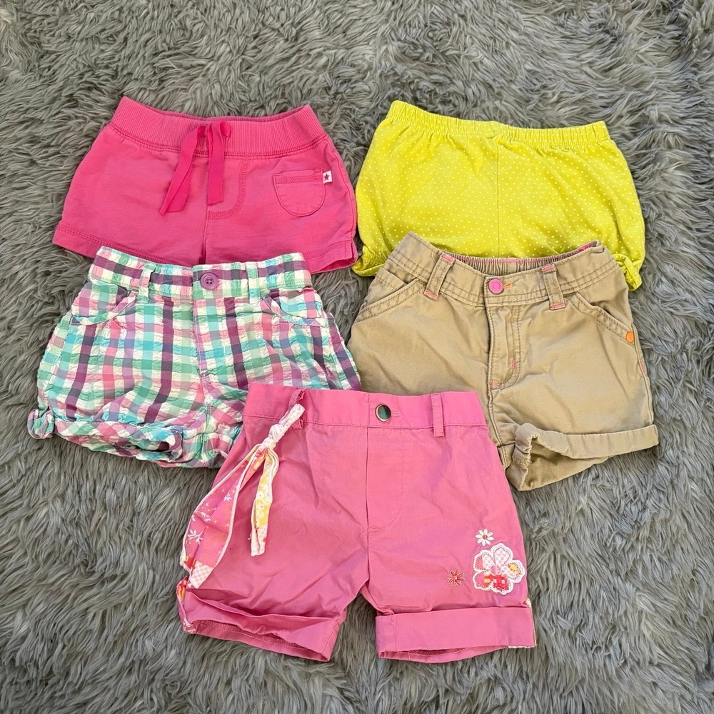 Baby Girls 12 Months Vintage Shorts Bundle‎ Khaki Plaid Pink Green